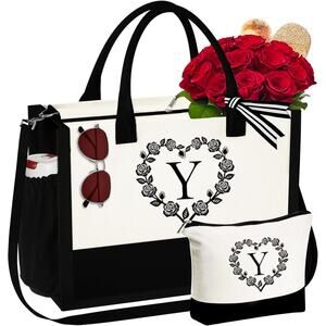 Personalized Canvas Tote Bag Set - "Y" Monogram Chic Eco-Friendly & Stylish Gift